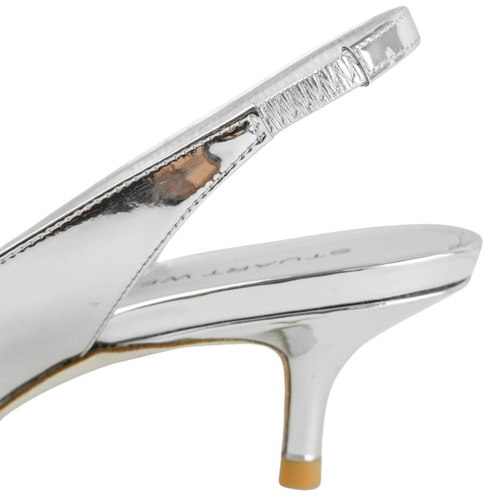 Sz 7.5 Nib Stuart Weitzman Eva 50 Silver Women's Slingback Heels - Picture 7 of 11